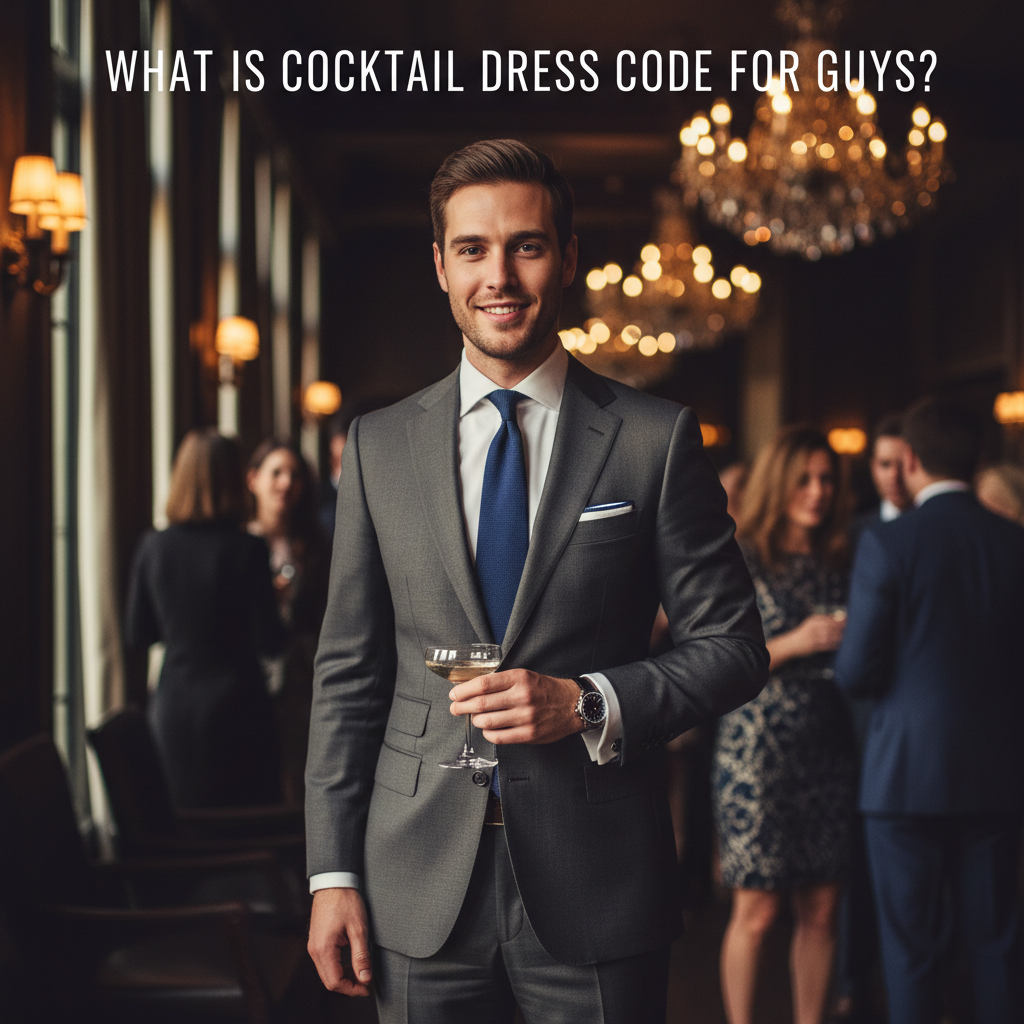 What is Cocktail Dress Code for Guys? Stylishly dressed man in suit at an upscale lounge event.