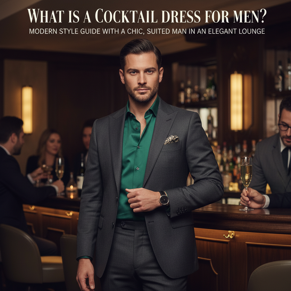 What Is a Cocktail Dress for Men? Modern style guide with a chic, suited man in an elegant lounge.