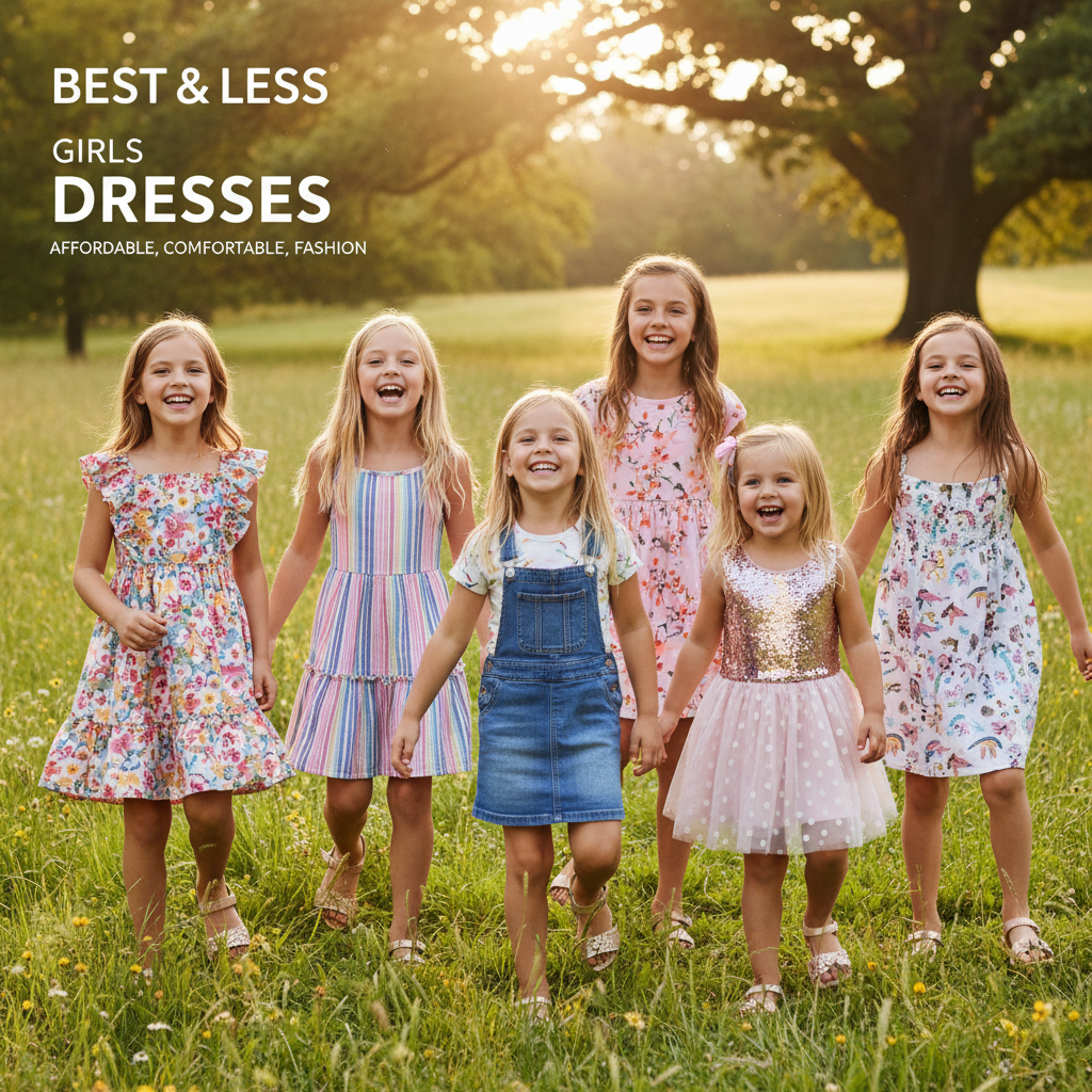 Smiling girls in colorful dresses showcase affordable, stylish fashion for Best & Less.