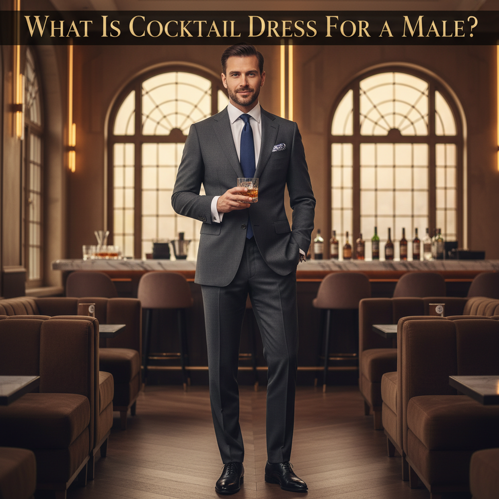 What Is Cocktail Dress For a Male? A stylish man in tailored suit enjoys a drink in an elegant lounge.