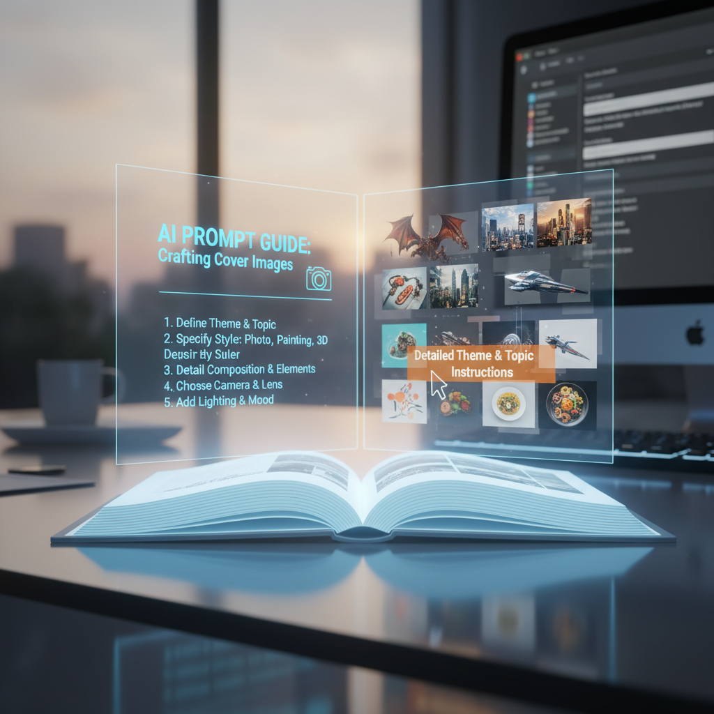 A guide on how to request AI-generated cover images with detailed theme and topic instructions.