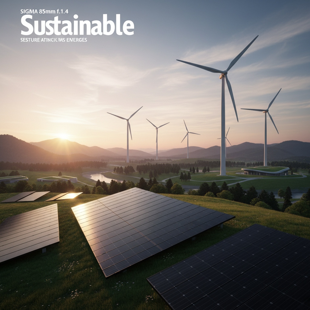 A realistic cover image illustrating the future of sustainable energy with solar panels and wind turbines.
