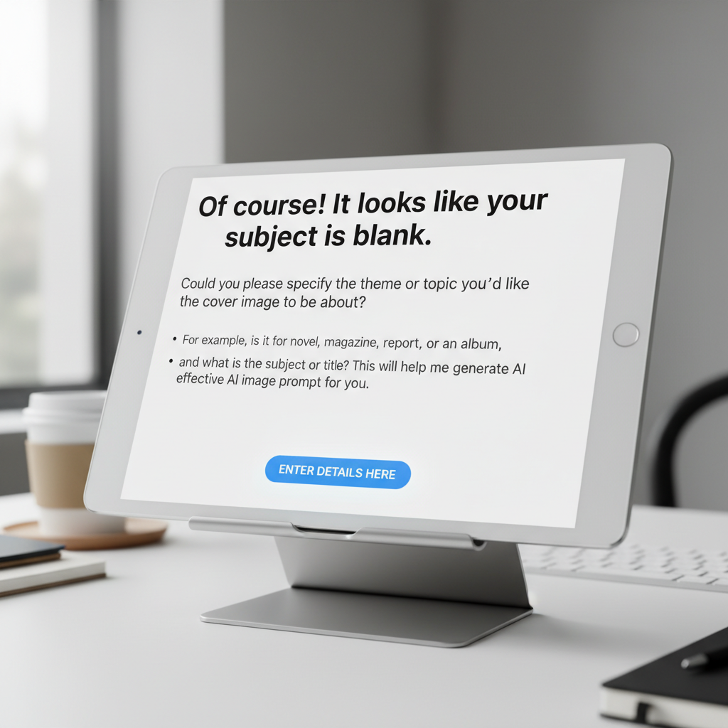 A blank template requesting the user to specify details for creating a custom cover image prompt.